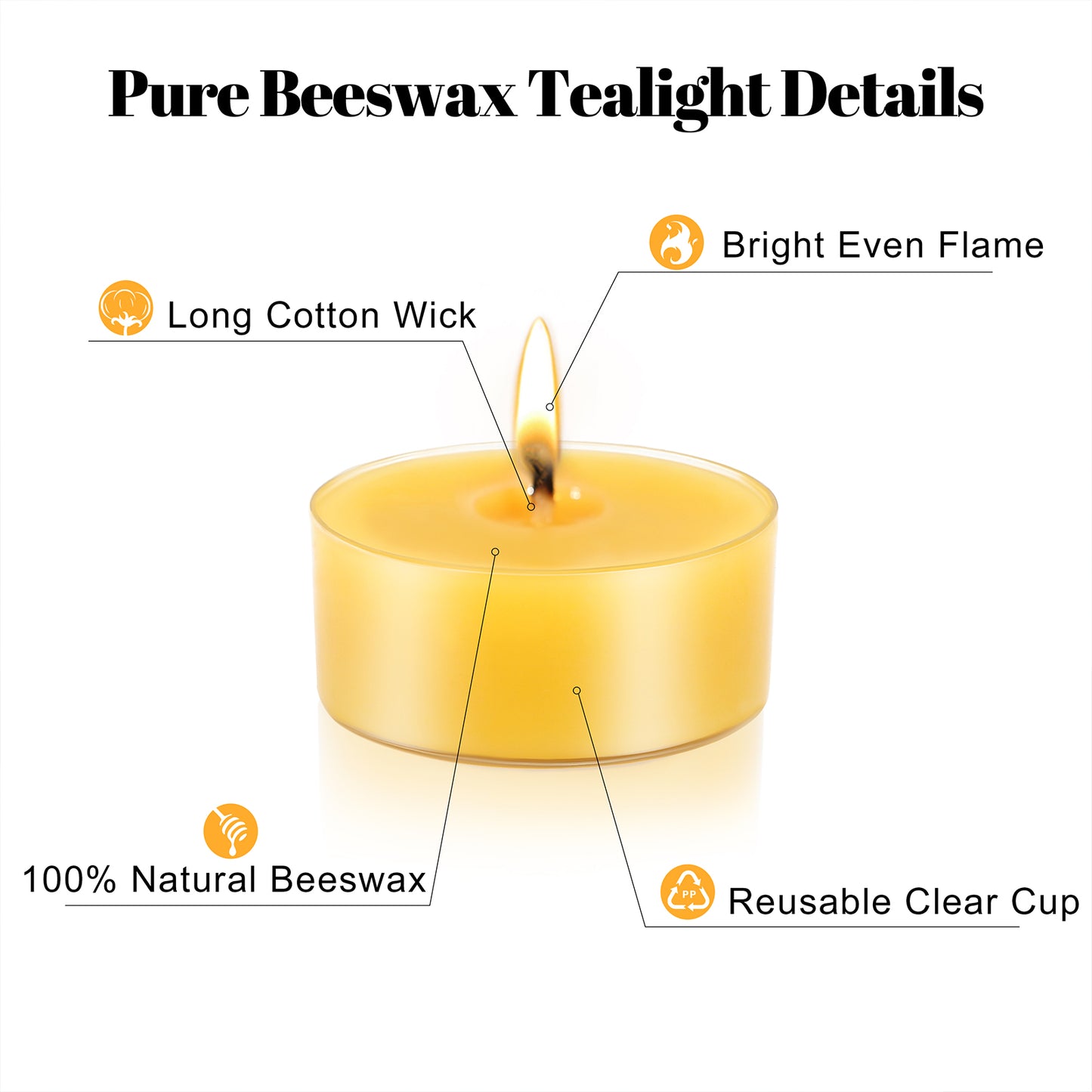 DILILILI 36 Packs Beeswax Tealight Candles, 100% Pure Beeswax Candles | 3.5-4 Hour Extended Burn Time | Natural Beeswax Tea Lights in Clear Cup, Perfect for Home Deco,Air Purification,Fragrance