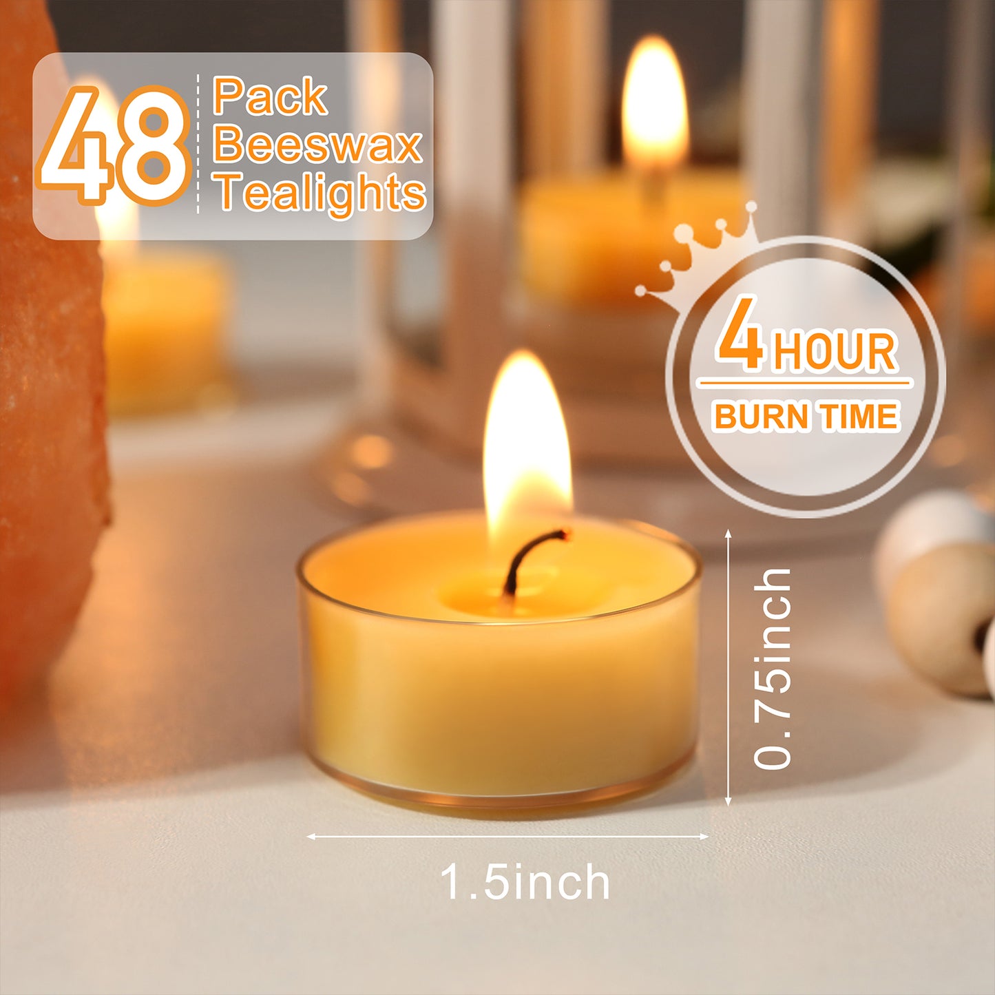 DILILILI 36 Packs Beeswax Tealight Candles, 100% Pure Beeswax Candles | 3.5-4 Hour Extended Burn Time | Natural Beeswax Tea Lights in Clear Cup, Perfect for Home Deco,Air Purification,Fragrance