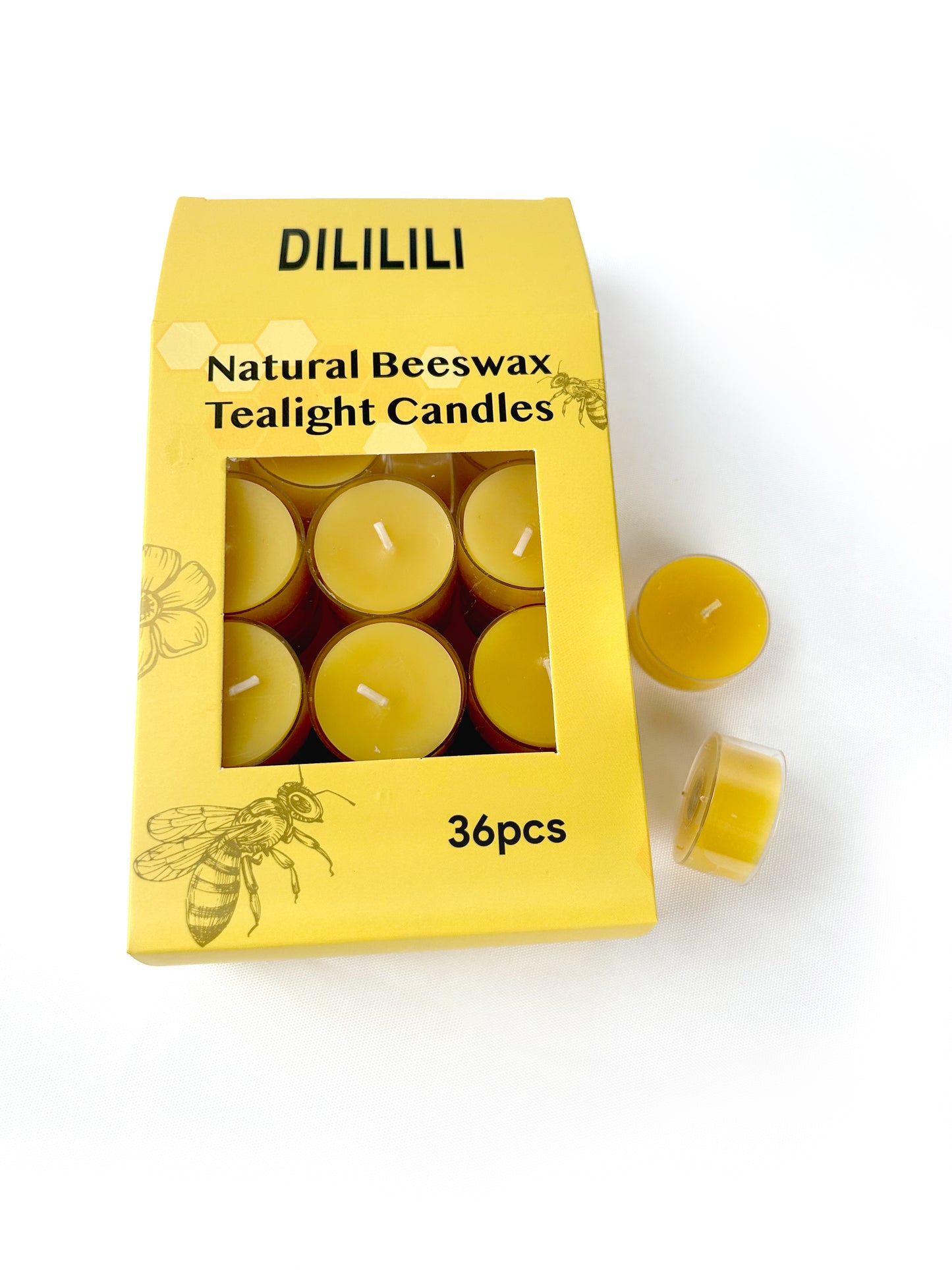 DILILILI 36 Packs Beeswax Tealight Candles, 100% Pure Beeswax Candles | 3.5-4 Hour Extended Burn Time | Natural Beeswax Tea Lights in Clear Cup, Perfect for Home Deco,Air Purification,Fragrance
