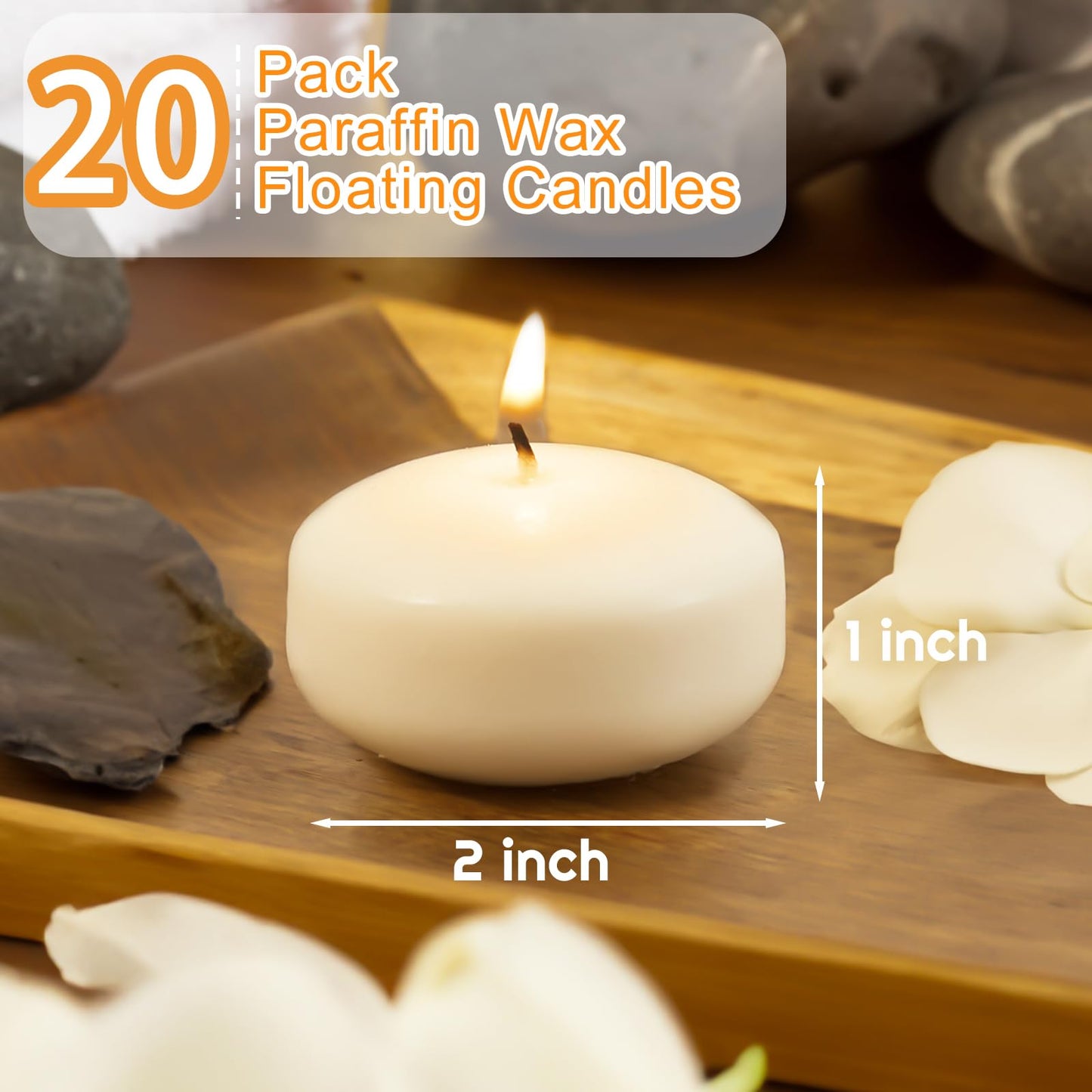 DILILILI 20 Pack Unscented Floating Candles 2 inch, White Floating Candles for Centerpieces with 5+ Hours Long Burn Time, Dripless Wax Discs Smokeless Floating Candles for Holiday, Weddings,Home