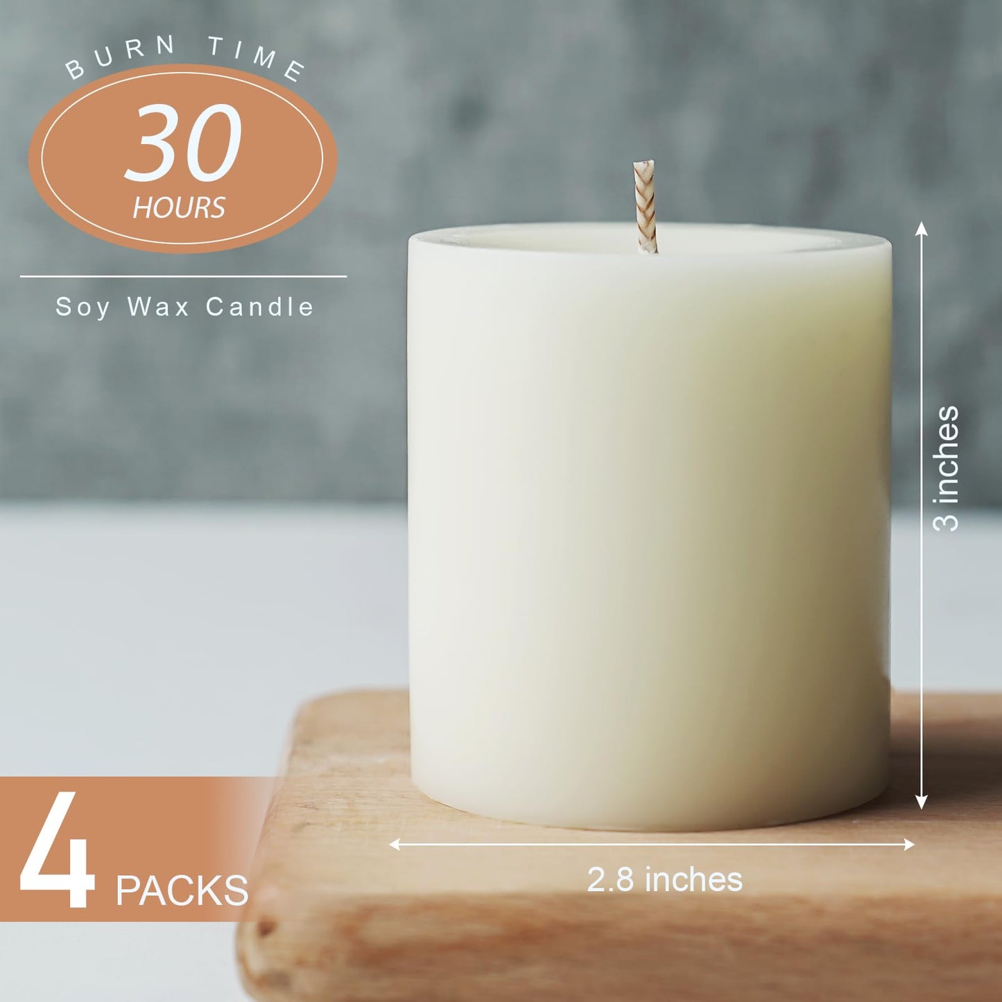 TMBDDD Pillar Candles - 2.8x3 inch | 30 Hours Burning, 4 Count - Ivory Unscented Pillar Candles - Dripless Candle Pillar Perfect for Wedding, Parties, Spas, Home Gatherings and Dinner