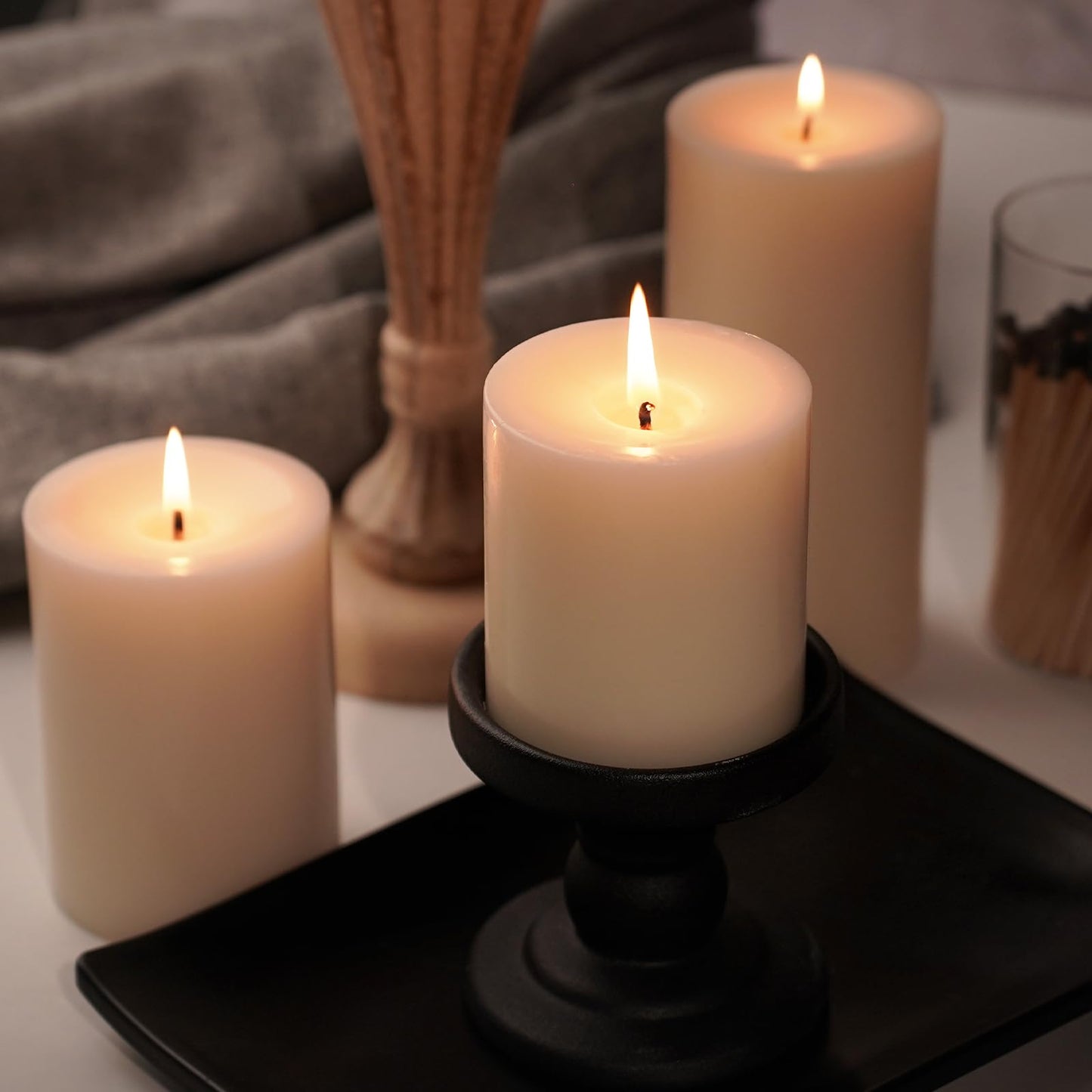 TMBDDD Pillar Candles - 2.8x3 inch | 30 Hours Burning, 4 Count - Ivory Unscented Pillar Candles - Dripless Candle Pillar Perfect for Wedding, Parties, Spas, Home Gatherings and Dinner