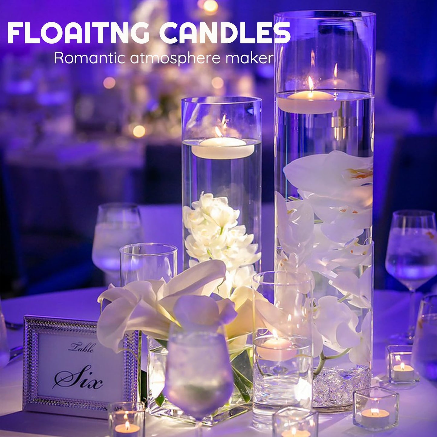 DILILILI 20 Pack Unscented Floating Candles 2 inch, White Floating Candles for Centerpieces with 5+ Hours Long Burn Time, Dripless Wax Discs Smokeless Floating Candles for Holiday, Weddings,Home