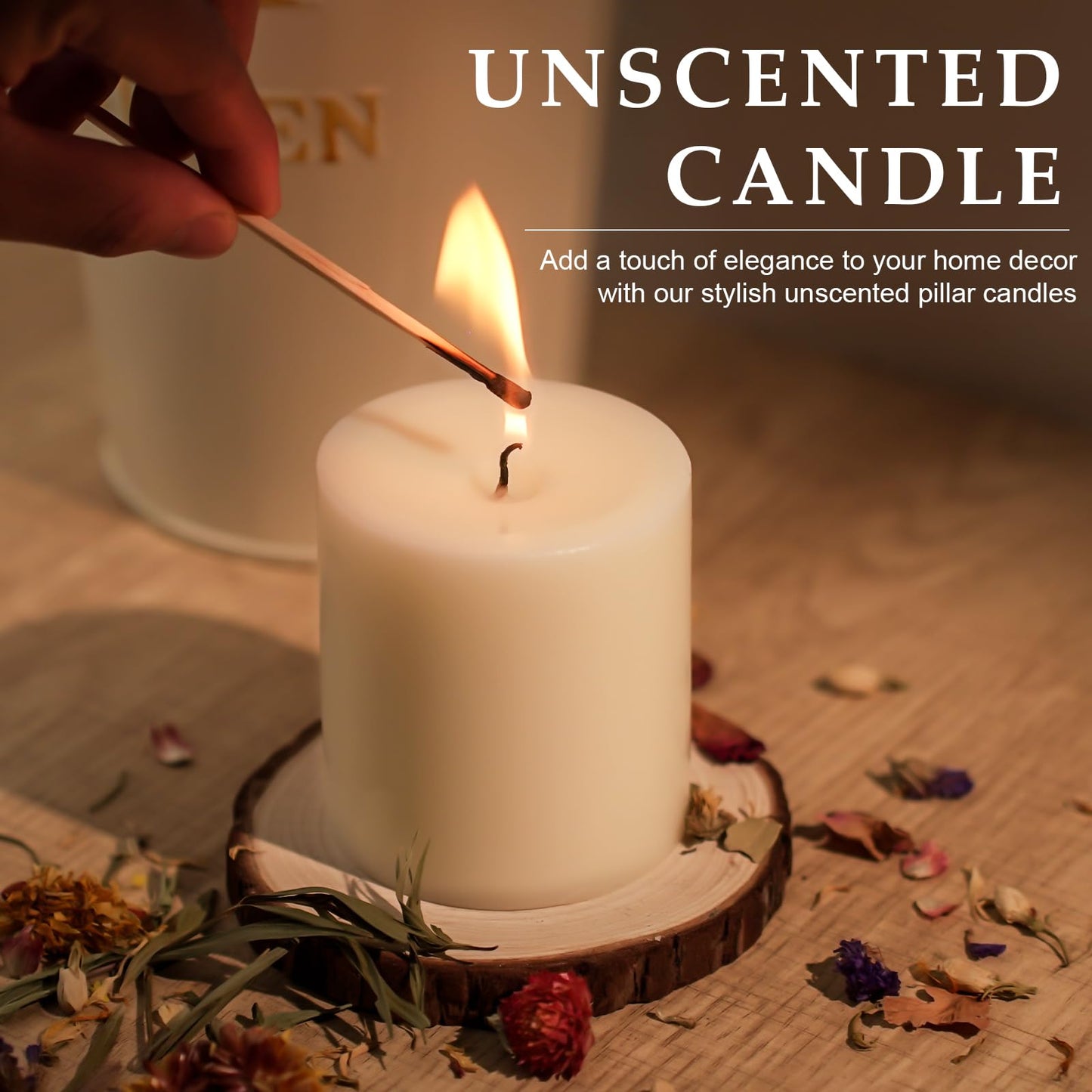 TMBDDD Pillar Candles - 2.8x3 inch | 30 Hours Burning, 4 Count - Ivory Unscented Pillar Candles - Dripless Candle Pillar Perfect for Wedding, Parties, Spas, Home Gatherings and Dinner