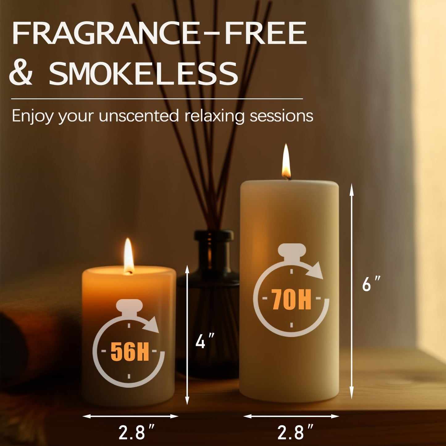 TBDBT 2.8x4 White Pillar Candles, 6 Pack, Unscented Pillar Candles Bulk, Dripless and Long Clean Burning Pillars Candles, Smokeless Dinner Table Candles Pillar for Wedding, Spa, Aromatherapy, Party