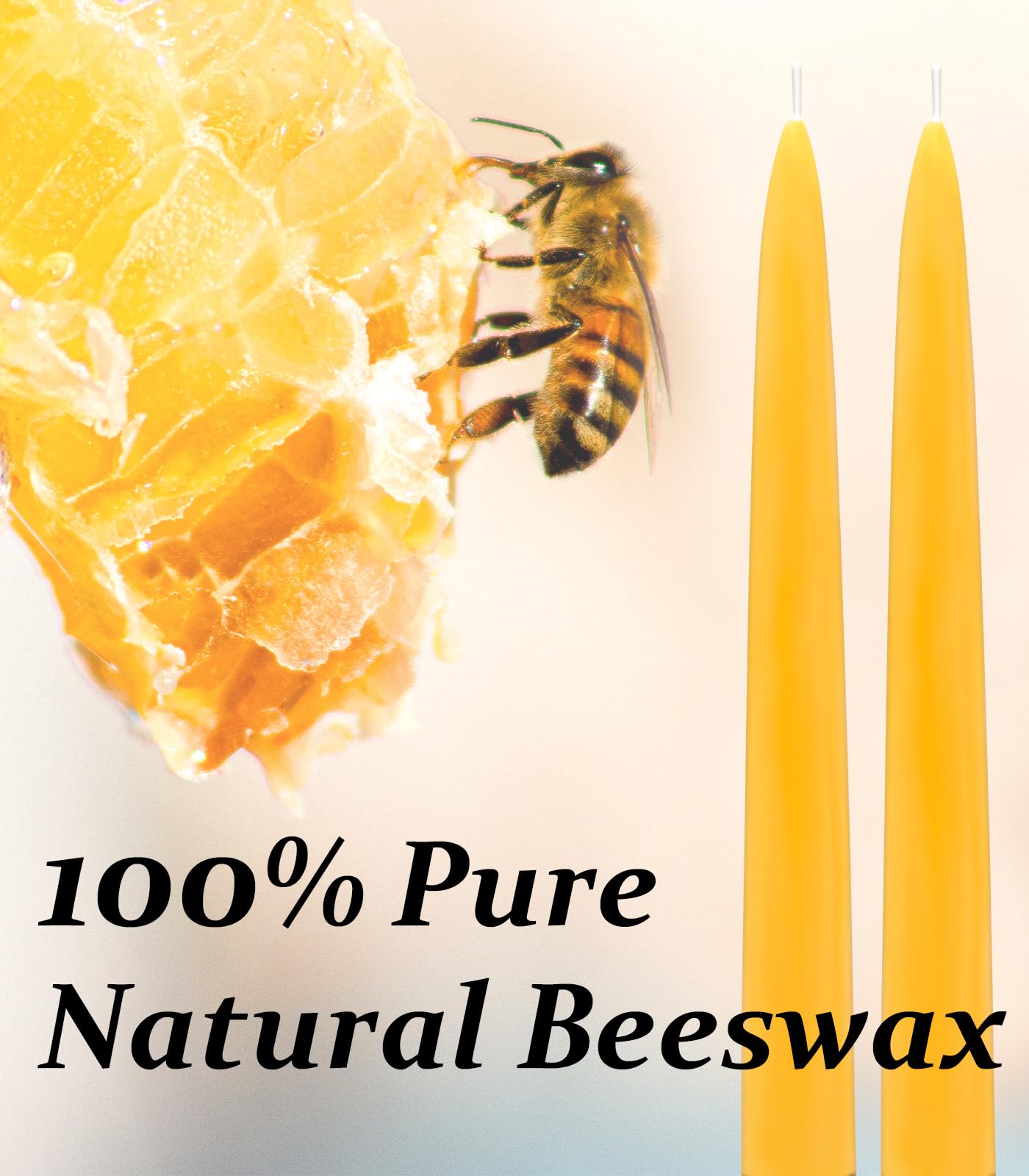FURITPER 6 Packs Natural Beeswax Taper Candles- 8 inch Beeswax Candles, Smokeless and Dripless Beeswax Candles- 8 Hour Burn Time Beeswax Candlesticks- for Christmas Home Decor Air Purification Spa Relaxation