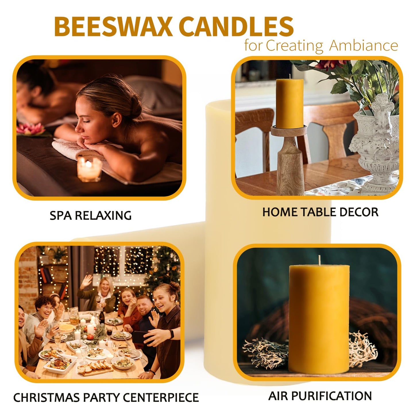 GGBONED Natural Beeswax Pillar Candles 1 Packs, 140 Hours Burn Time, 100% Pure Beeswax Candles for Emergency Prayer Home Deco, Bees Wax Candles for Relax, Smokeless & Dripless [2x4 inch]