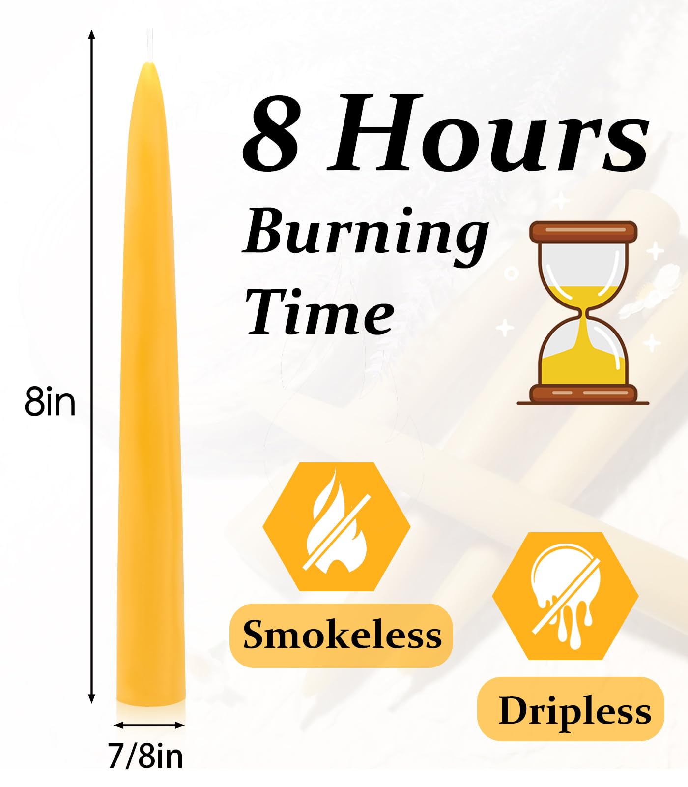 FURITPER 6 Packs Natural Beeswax Taper Candles- 8 inch Beeswax Candles, Smokeless and Dripless Beeswax Candles- 8 Hour Burn Time Beeswax Candlesticks- for Christmas Home Decor Air Purification Spa Relaxation