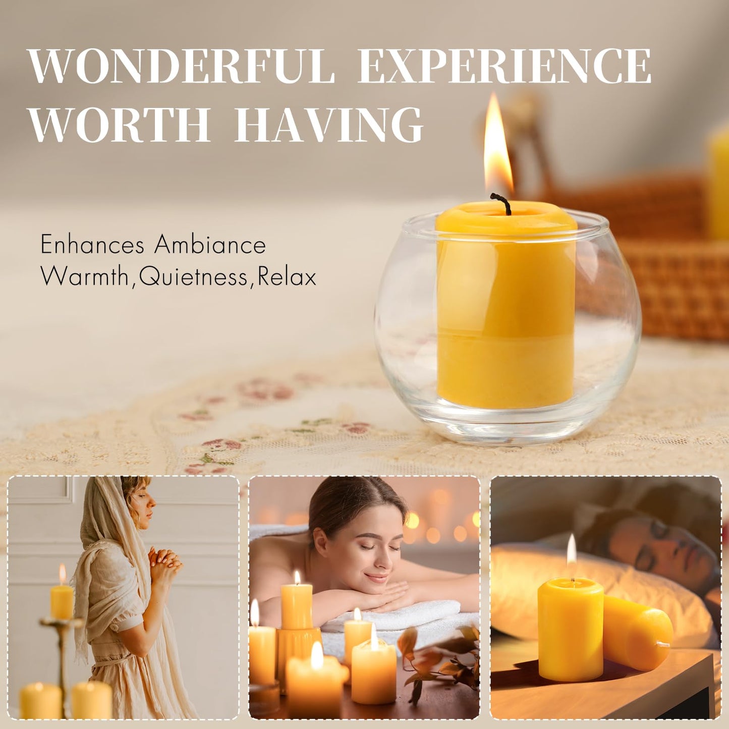 TBDBT 24 Pack Beeswax Votive Candles,11-12 Hour Long Burn Time Votive Candles,100% Pure Natural Beeswax Candle Small Beeswax Candles for Prayers Relax