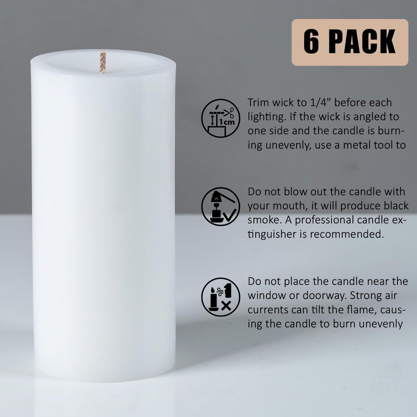 TBDBT 2.8x4 White Pillar Candles, 6 Pack, Unscented Pillar Candles Bulk, Dripless and Long Clean Burning Pillars Candles, Smokeless Dinner Table Candles Pillar for Wedding, Spa, Aromatherapy, Party