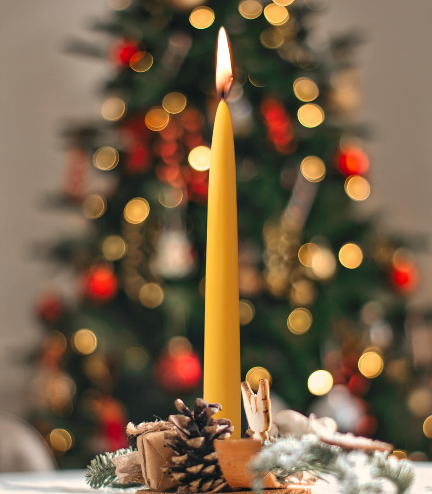 FURITPER 6 Packs Natural Beeswax Taper Candles- 8 inch Beeswax Candles, Smokeless and Dripless Beeswax Candles- 8 Hour Burn Time Beeswax Candlesticks- for Christmas Home Decor Air Purification Spa Relaxation
